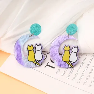 Pendientes de acrílico gato luna degradado detalle, joyería de moda colorida y elegante.