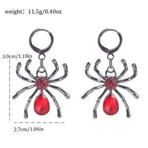 Gotische dunkle Stil Spinen Ohrringe mit roten Strass Tropfen Punk Metall Schmuck Damen