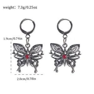 Dunkle Punk Schmetterling Ohrringe mit rotem Strassstein, gotischer Legierungs-Schmuck.