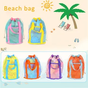 Bolsa de playa de malla organizador de juguetes bolsa de aseo portátil con cordón.