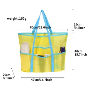 Grande borsa mare in rete con tasche multiple, shopper leggera per nuoto palestra viaggio