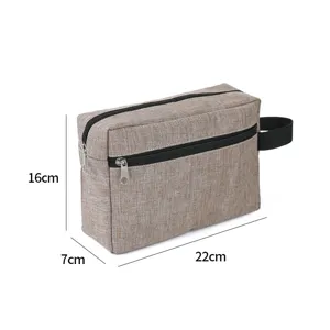 Double-layer travel toiletry bag cosmetic organizer with side handle and dimension view