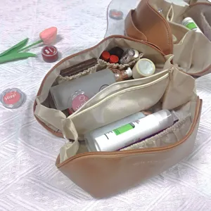 Large capacity PU double layer cosmetic bag stylish travel toiletry storage pillow bag main