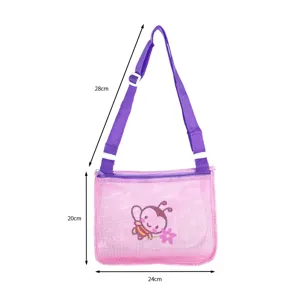 Kids Mesh Beach Bag Cute Cartoon Print Single Shoulder Crossbody Bag Lightweight Toy Storage Bag Outdoor