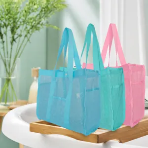 Large Capacity Mesh Wash Bag Travel Storage Bag Portable Mesh Tote Organizer for Beach Toys Toiletries Makeup