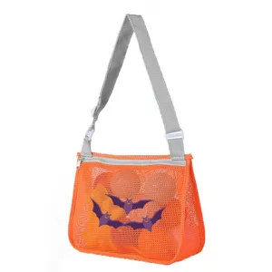 Halloween Kids Mesh Beach Bag Toy Storage Hollow Out Crossbody Shoulder Bag Orange