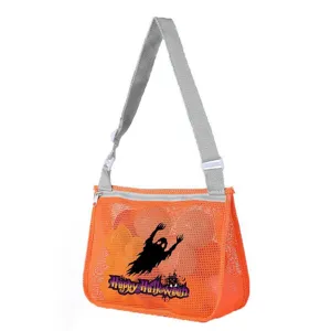 Halloween children mesh beach bag, cute cartoon shoulder toy storage bag for kids.