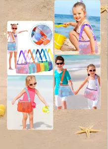 Kids Beach Mesh Bag Toy Storage Travel Shoulder Bag Colorful Lightweight Sand Beach Bag