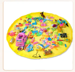 Portable children toy storage bag round drawstring tidy mat organizer detail view