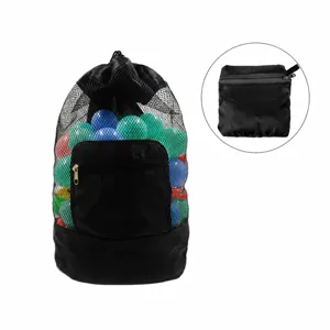 Mochila de almacenamiento de juguetes de playa de malla negra con diseño plegable para niños.