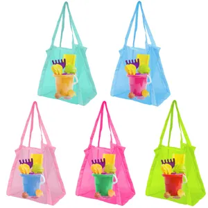 Sac de Plage en Maille Portable Avec Jouets de Sable Couleur Unie Sac de Rangement pour Articles de Toilette Grande Capacité