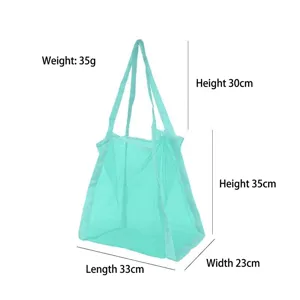 Sac fourre-tout léger en maille turquoise pour la plage, sac de rangement de 35g