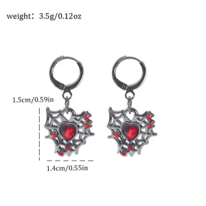 Gotische Spinnennetz Herz Ohrringe Dunkler Stil Roter Strass Punk Ohrschmuck Neu Design