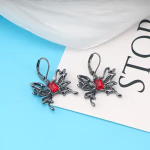 Gotische dunkle schwarze Schmetterling Spinne rote Kristall Ohrringe fur Halloween Party Schmuck