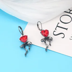 Gothische rote Herz Kristall Schleife Ohrringe fuer Damen dunkler Stil Party Schmuck