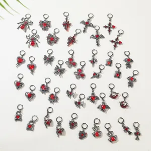 Gothik dunkel punk rote kristall spinne kreuz herz fledermaus ohrringe set damen schmuck neu