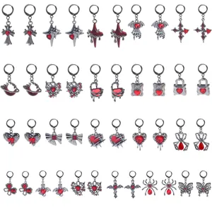 Gotisch Dunkel Stil Legierung Rot Strass Ohrringe Vintage Punk Spinne Netz Herz Kreuz Hängeohrringe Für Damen Schmuck