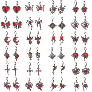 Gotisch Dunkler Stil Schwarze Spinne Schmetterling Blutmond Rote Strass Ohrringe Vintage Legierung Party Schmuck Geschenk Für Damen