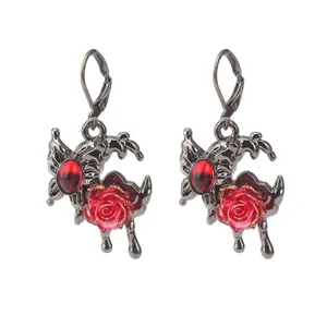 Gothic schwarze Rose Schmetterling Ohrringe dunkler Stil Party Modeschmuck Zubehoer
