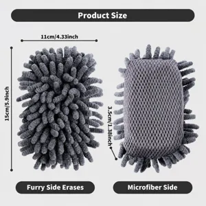 Chenille cleaning sponge block whiteboard eraser with precise dimensions and dual sides.
