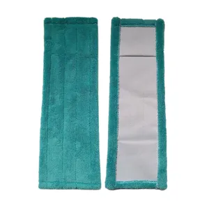 Vue détaillée de la recharge de balai plat en polaire corail turquoise, ultra absorbante pour sols.