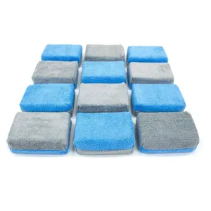 Dual color microfiber car waxing sponge blocks set for auto detailing and washing cleaning.