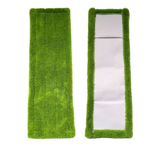 Housse de rechange verte pour balai plat en microfibre corail, vue détaillée et pratique.