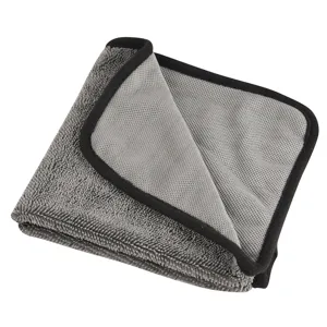Double-sided microfiber car drying towel, thick twist pile cleaning cloth, grey, black.