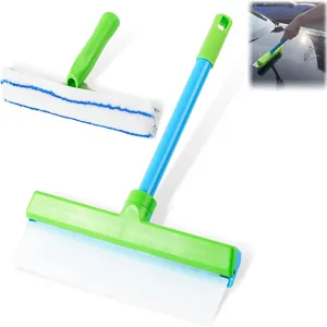 12 inch car cleaning silicone squeegee with microfiber cloth, window water wiper brush tool.