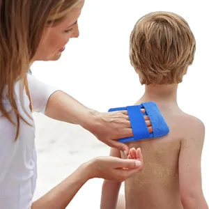 Beach sand removal mitt for body, outdoor seaside accessory glove designed to easily wipe away sand.