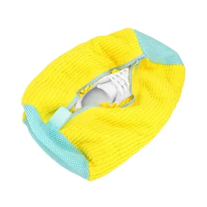 Sac de lavage pour chaussures en filet jaune et bleu avec fermeture éclair pour machine à laver pro.
