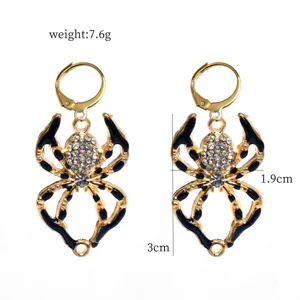Halloween gothic style spider rhinestone dangle earrings gold black alloy fashion jewelry drops.