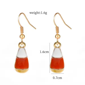 Halloween candy corn enamel drop earrings with gold-plated hooks for festive look.