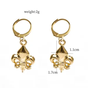 Gold-plated fleur-de-lis leverback earrings, classic heraldic design, elegant drop jewelry.