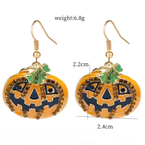 Halloween Pumpkin Rhinestone Drop Earrings Cute Halloween Party Jewelry Gift 1 Pair