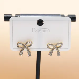Gold rhinestone bow stud earrings elegant crystal bowknot earrings for women daily chic jewelry