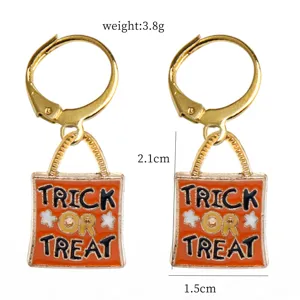 Halloween Trick or Treat Earrings Gold Leverback Pendant Dangle Fashion Jewelry Gift