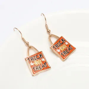 Halloween Trick or Treat Bag Enamel Dangle Earrings Festive Party Jewelry Gift for Women