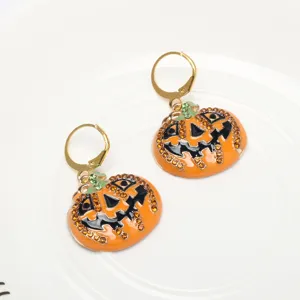 Halloween pumpkin rhinestone earrings spooky gothic style metal hook detail for party holiday gifts