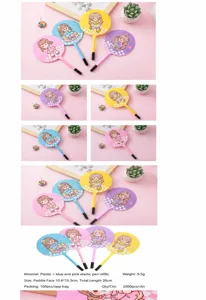Cute cartoon girl fan ballpoint pen for students with pastel colors and round fan topper