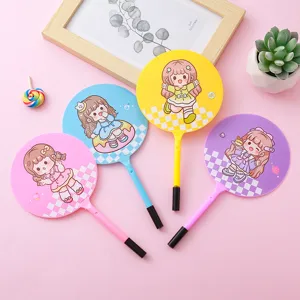 Creative Cartoon Girl Round Fan Ballpoint Pen 0.5mm Blue Ink Ins Style Cute Student Gift Plastic Stationery For School