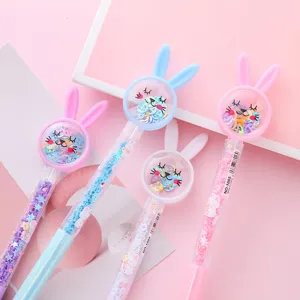 Penna gel kawaii a forma di coniglio con paillettes e sabbie mobili
