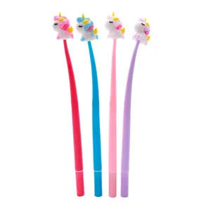 Set of four colorful cute unicorn gel pens with soft rubber finish for students