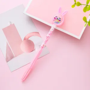 Simpatica penna gel liquida glitterata con coniglio rosa e orecchie per cancelleria scuola
