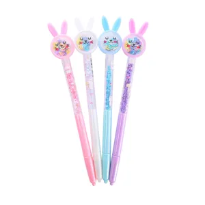 Set di quattro penne gel a forma di coniglio con glitter liquidi colorati e paillettes scintillanti
