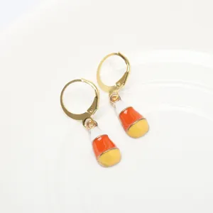 Halloween candy corn enamel drop earrings in gold tone cute festive holiday jewelry for women girls