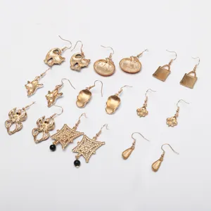 Halloween gothic gold earrings set featuring cute spooky cats, pumpkins, spiders, and skulls.