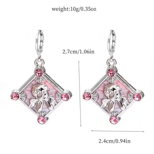 Trendy cute sweet pink rhinestone alloy angel earrings, vintage chic drop earrings for girls.
