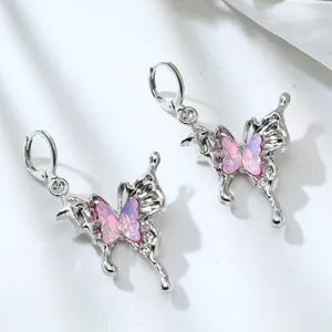 Stunning pink rhinestone butterfly drop earrings crafted from durable silver alloy for women.