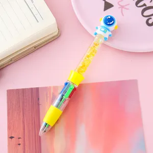 Penna a sfera multicolore astronauta con fusto a glitter liquidi gialli per studenti
